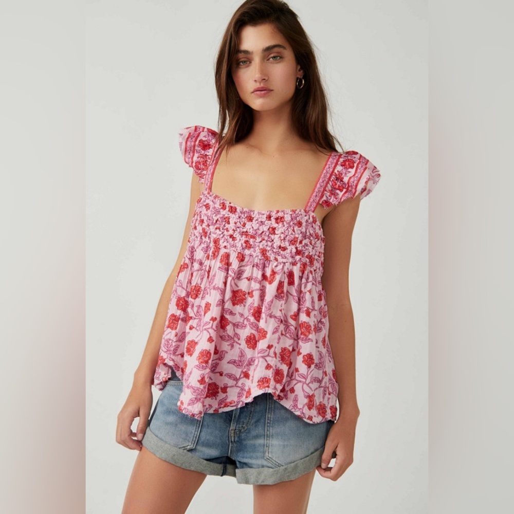 Free People Nala Printed Babydoll Top